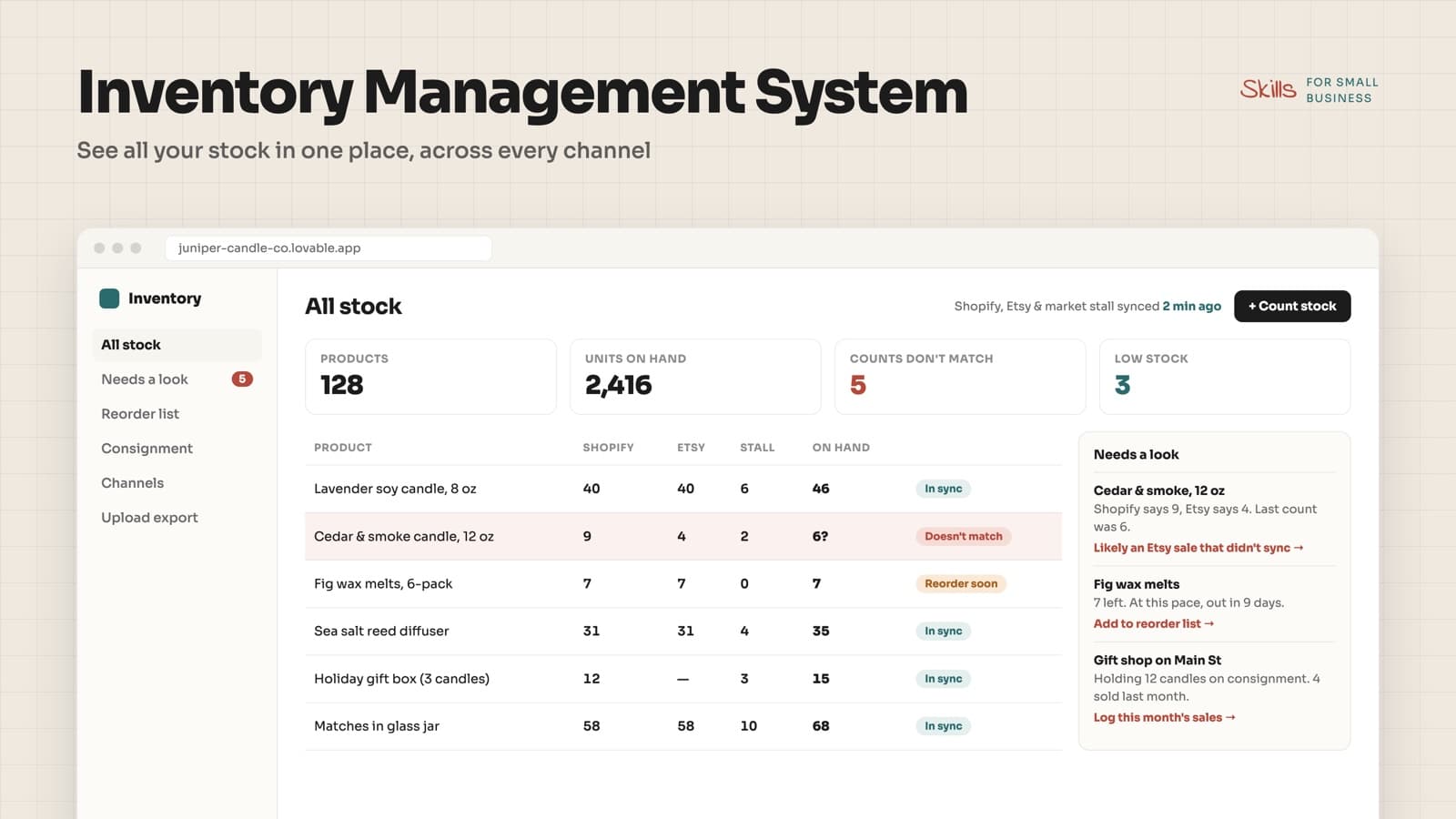Inventory Management System app screen